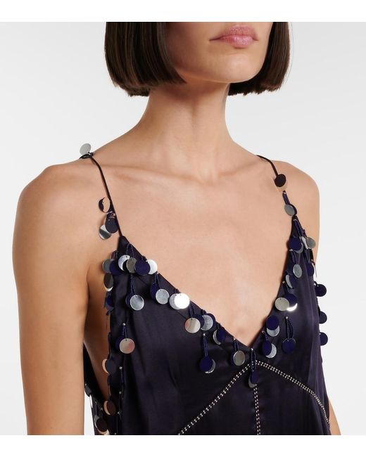 Isabel Marant Blue Ludna Embellished Silk Satin Minidress