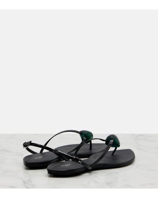 Alaïa Black Embellished Patent Leather Thong Sandals