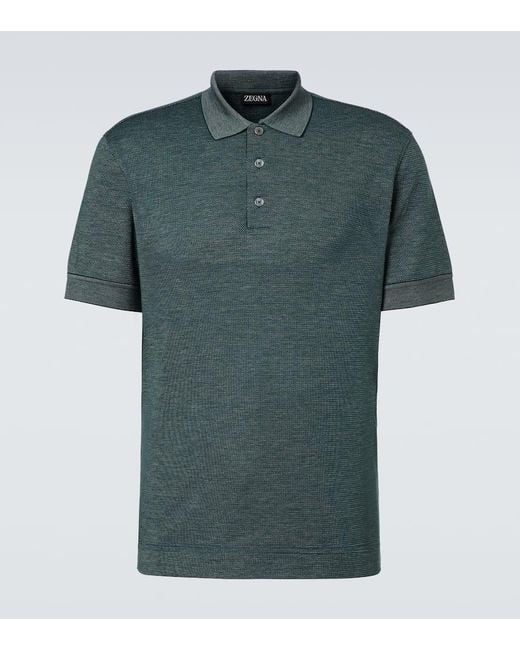 Polo De Algodon Y Seda Zegna de hombre de color Green