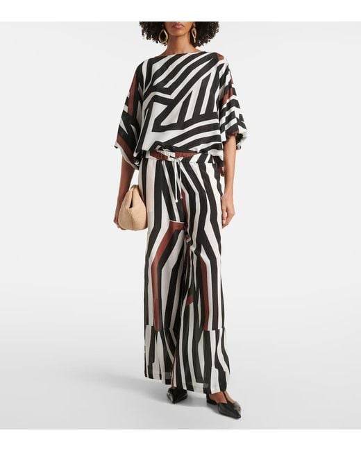 Pantalon Ample Tropea Raye En Soie Max Mara en coloris White