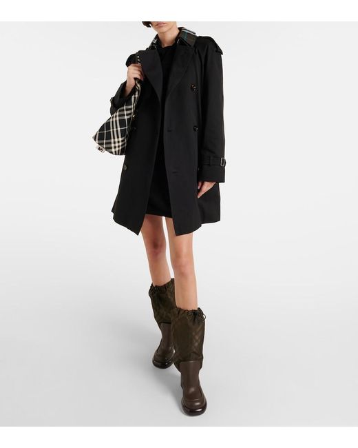 Burberry Black Leather And Nylon Blend Wedge Boots