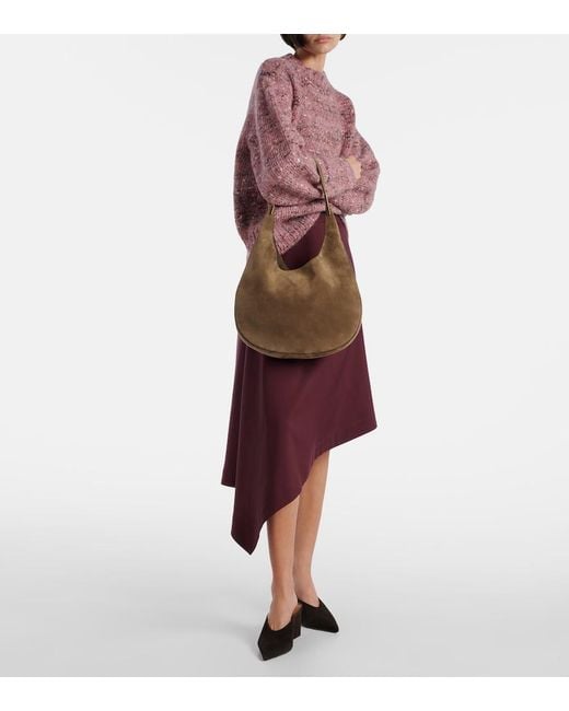 SAVETTE Brown Florence Medium Suede Shoulder Bag