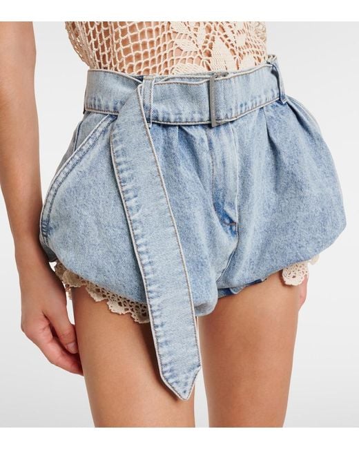 Magda Butrym Blue Crochet-Trimmed Denim Shorts