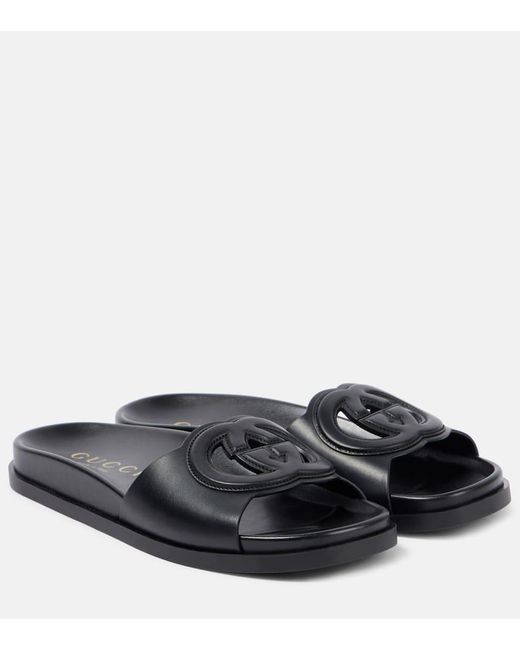 Gucci Black Interlocking G Leather Sandal
