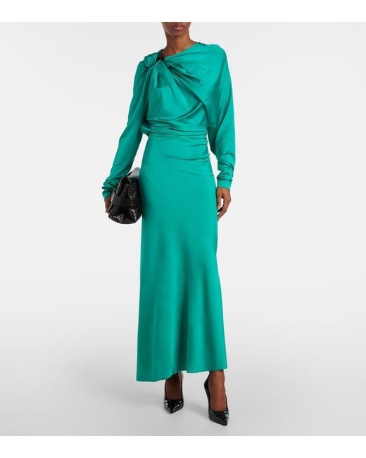 Victoria Beckham Blue Draped Asymmetric Satin Midi Dress
