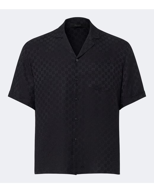Gucci Black Gg Jacquard Silk Bowling Shirt for men