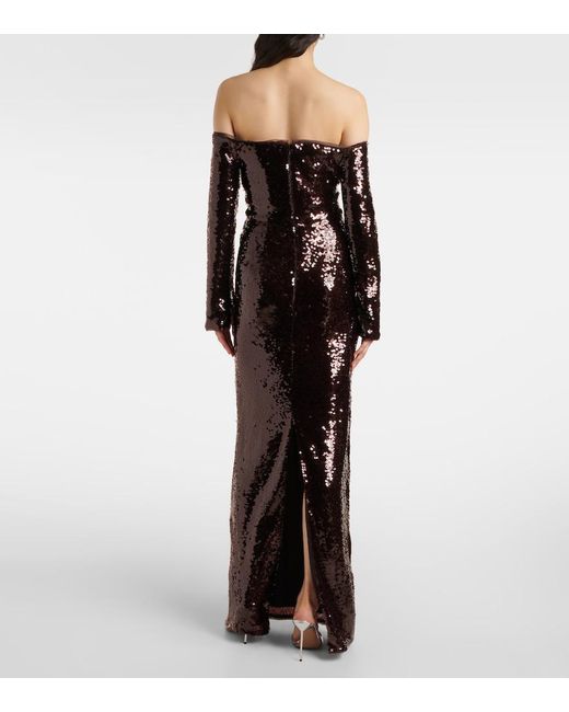 Self-Portrait Purple Off-Shoulder Sequined Gown