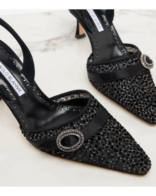 Manolo Blahnik Black Zutosli Embellished Slingback Pumps