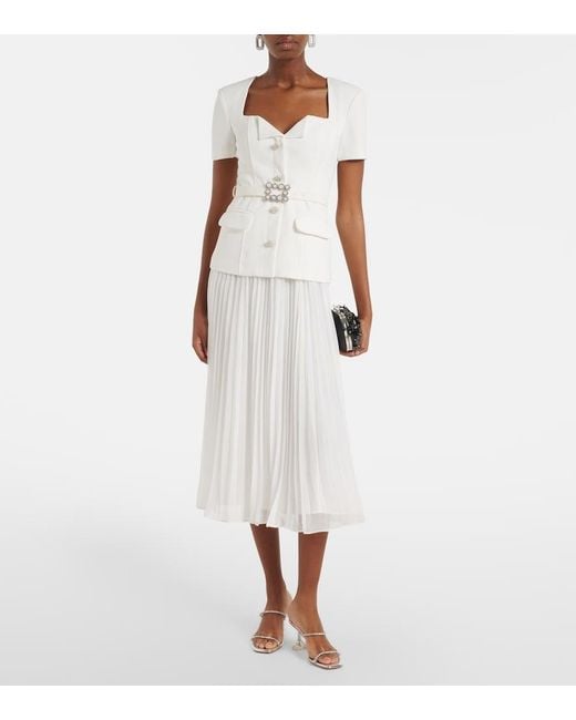 Self-Portrait White Belted Plisse Crepe Maxi Dress