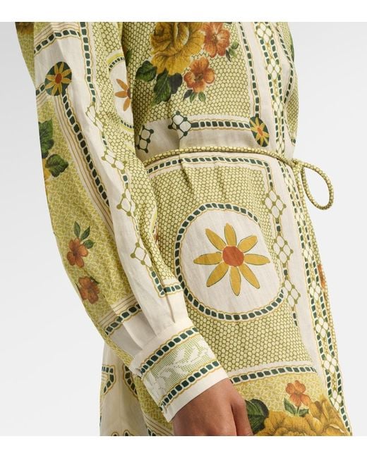 ALÉMAIS Metallic Dixie Belted Printed Ramie Shirt Dress