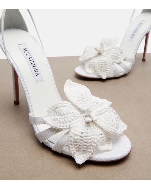Aquazzura White Calypso Leather-Trimmed Raffia Sandals