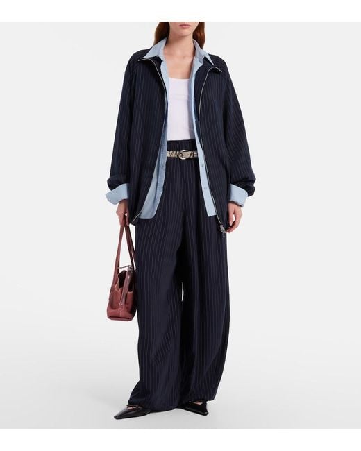 Frankie Shop Blue Baxter Pinstripe Oversized Jacket