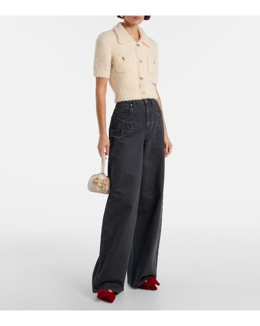 Self-Portrait Natural Embellished Wool-Blend Top