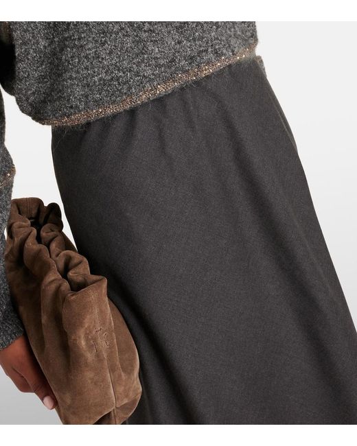 Brunello Cucinelli Black Wool-Blend Midi Skirt