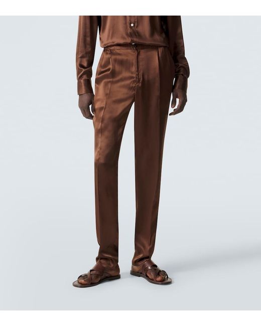Rubinacci Brown Reversible Silk Straight Pants for men