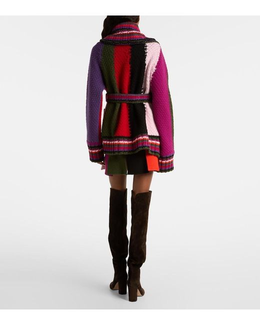 Emilio Pucci Red Striped Wool Wrap Cardigan
