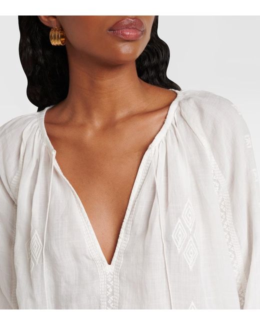 Nili Lotan White Embroidered Ramie Blouse