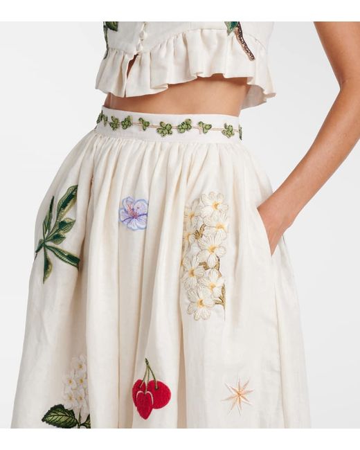 Agua Bendita White Tangelo Embroidered Linen Maxi Skirt