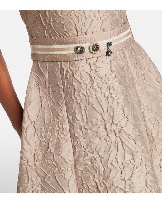 Max Mara Brown Belted Jacquard Midi Dress