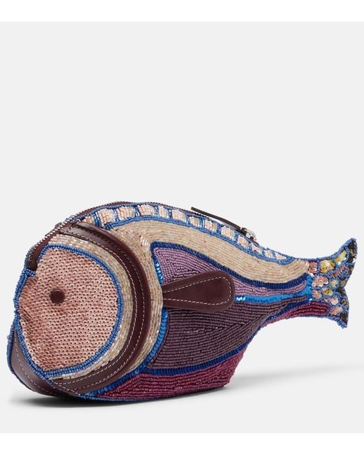 Staud Purple Pesce Beaded Clutch