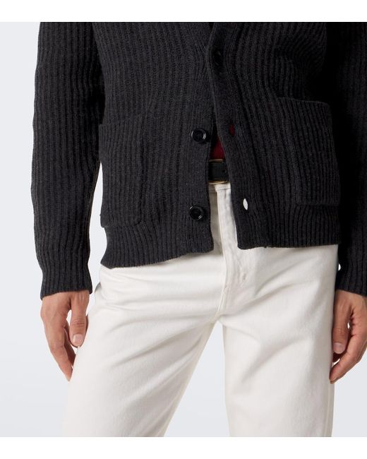 Allude Black Ribbed-Knit Wool And Cashmere Cardigan for men