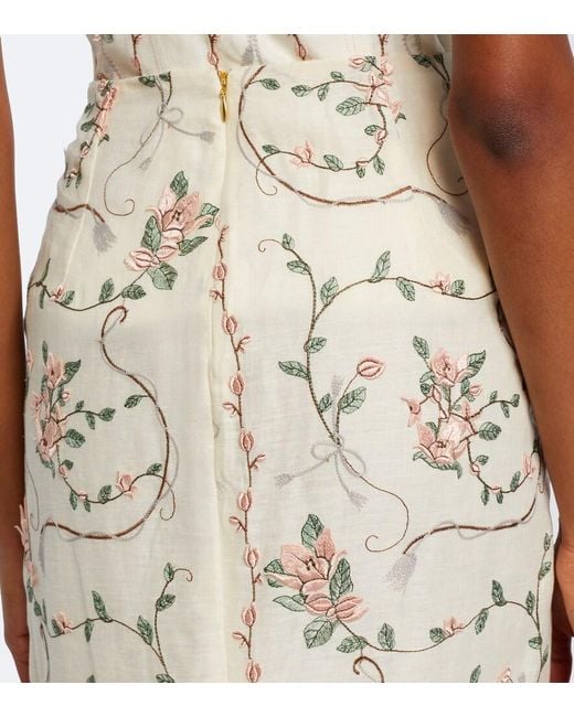 Agua Bendita Natural Lirica Floral Embroidered Linen Maxi Skirt