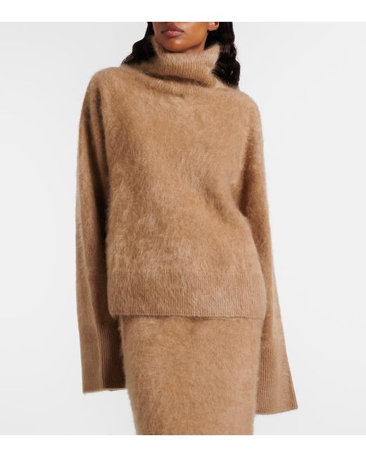 Lisa Yang Brown Florel Cashmere Turtleneck Sweater