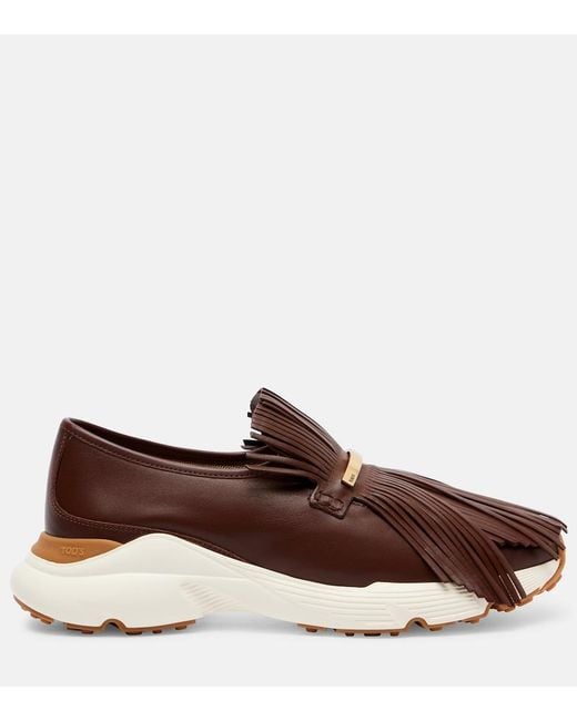 Tod's Brown Fringed Leather Sneakers