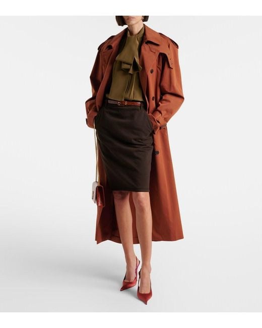 Saint Laurent Green Tie-Neck Silk Crepe De Chine Blouse