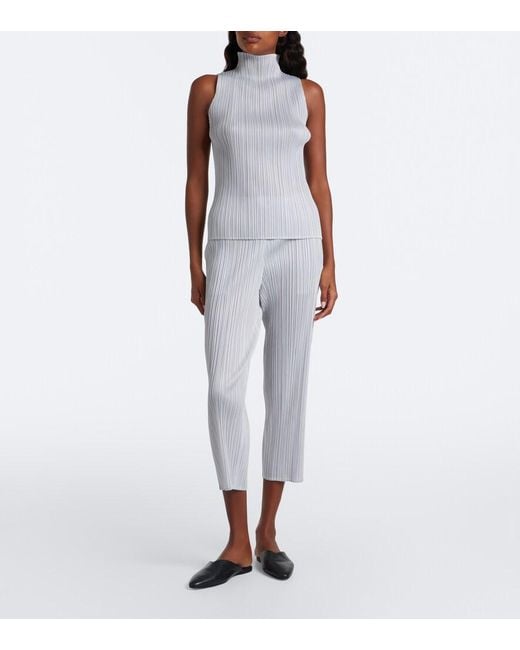 Pleats Please Issey Miyake Gray Basics Cropped Pleated Slim Pants