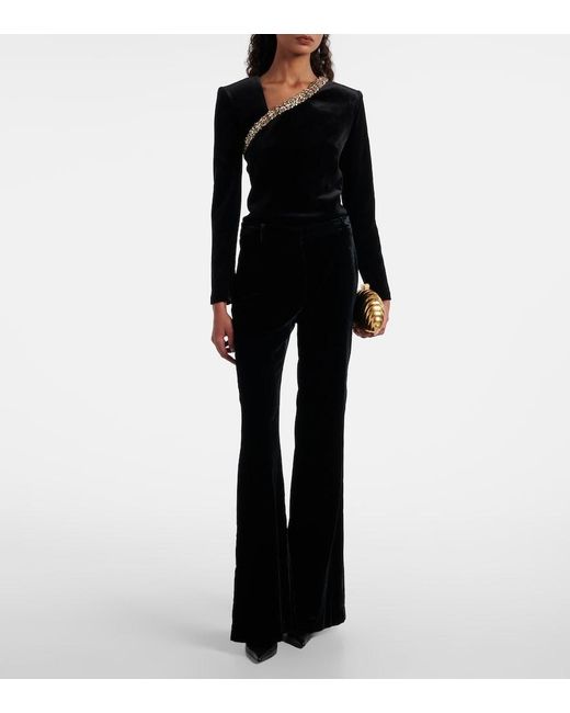 Roland Mouret Black Asymmetric Embellished Velvet Top