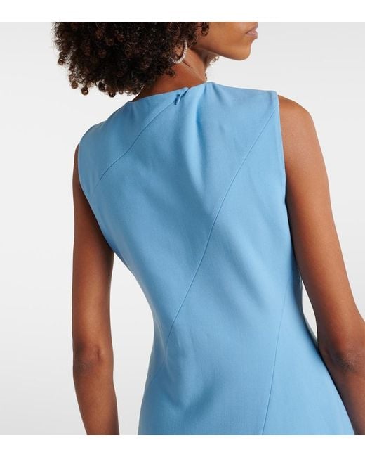 Oscar de la Renta Blue Asymmetrical Wool-Blend Midi Dress