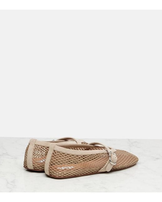 Alaïa Natural Suede-Trimmed Fishnet Ballet Flats