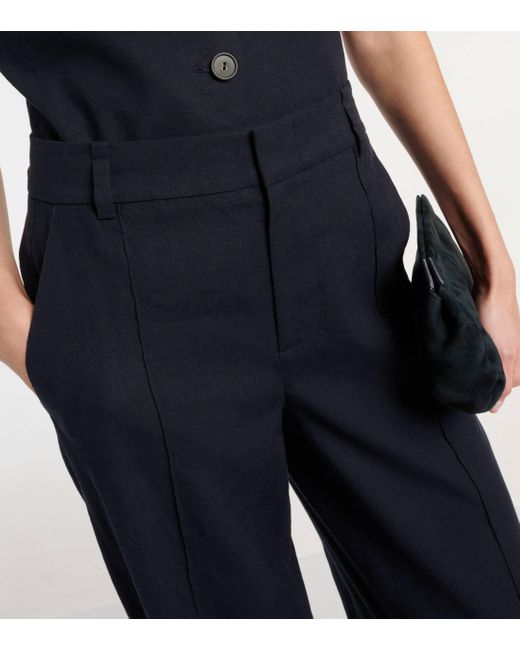 Vince Blue Linen-Blend Wide-Leg Pants