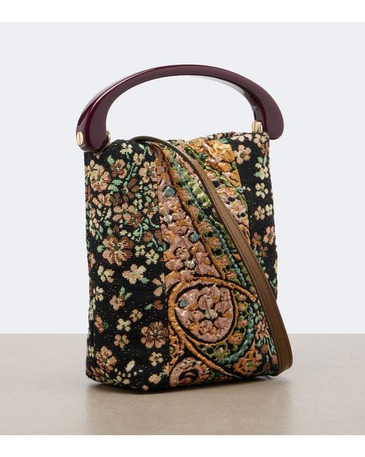 Dries Van Noten Black Micro Floral Jacquard Top-Handle Bag