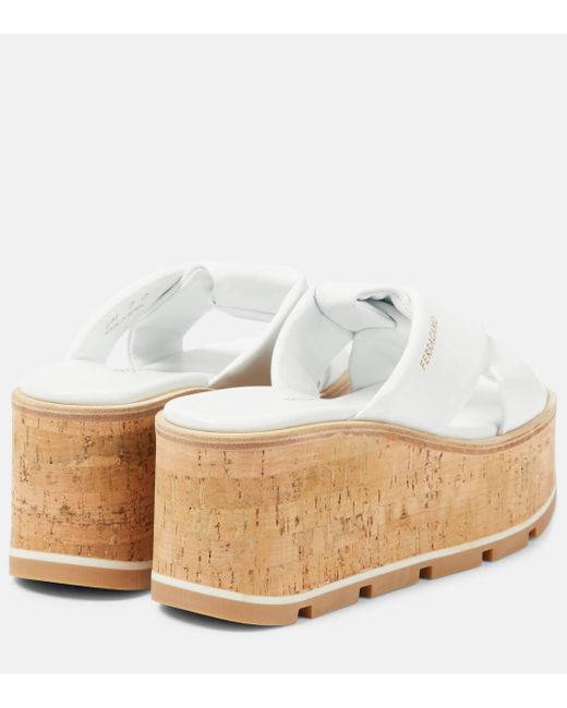 Ferragamo Natural Engracia Leather Wedge Sandals