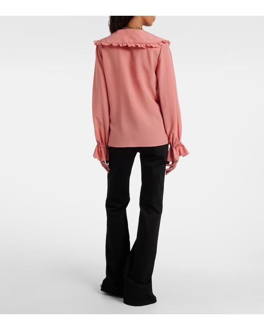 Chloé Pink Ruffled Silk Crepe De Chine Blouse