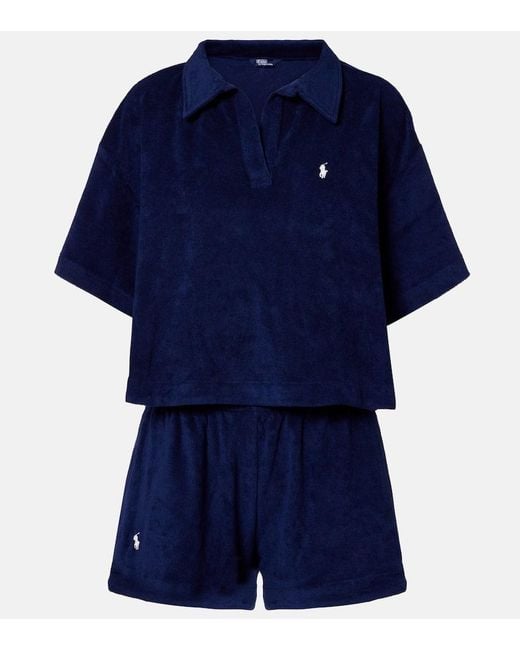 Polo Ralph Lauren Blue Set Of Cotton Polo Shirt And Bermuda Shorts