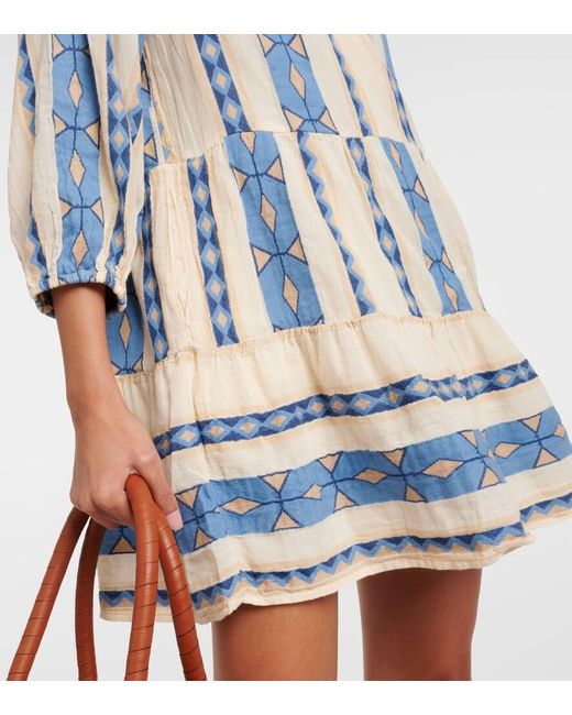 Vestido Corto Kally De Algodon Estampado Velvet de color Blue