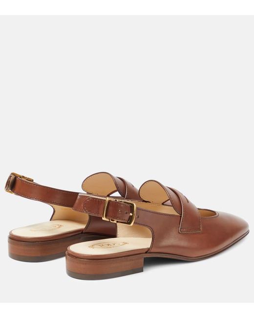 Pumps mocassino slingback in pelle di Tod's in Brown