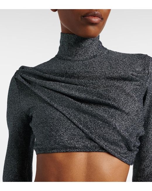 Gucci Blue Gathered Lame Crop Top