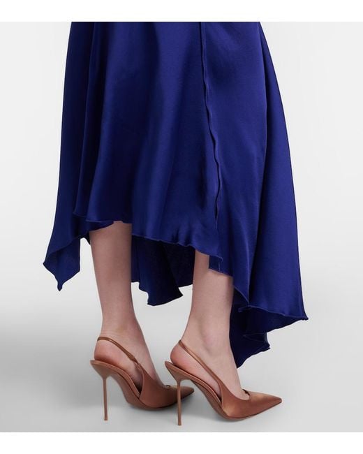Victoria Beckham Blue Draped Asymmetric Satin Midi Dress