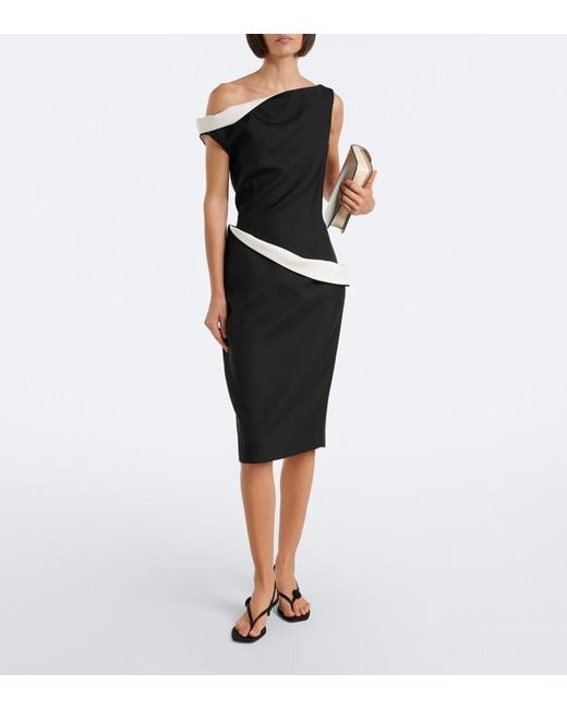 Rohe Black Paneled One-Shoulder Midi Dress