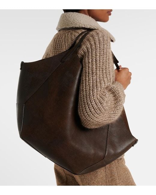 Brunello Cucinelli Black Monili Medium Reversible Leather Tote Bag