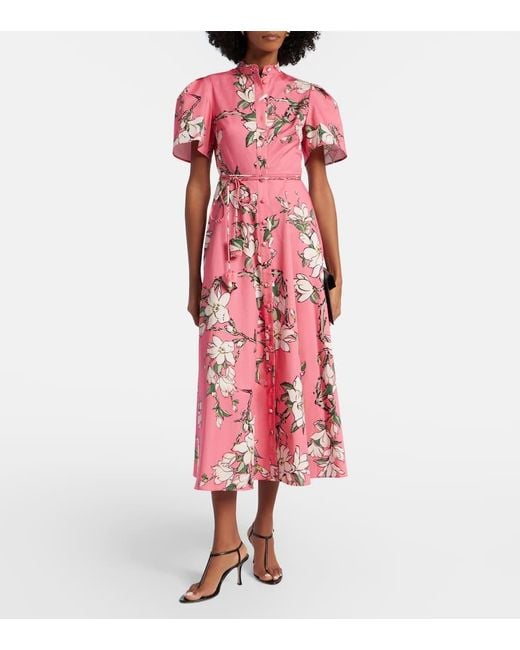LEO LIN Red Bianca Floral Cotton Shirt Dress