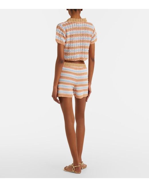 Anna Kosturova Natural Striped Crochet Cotton Shorts