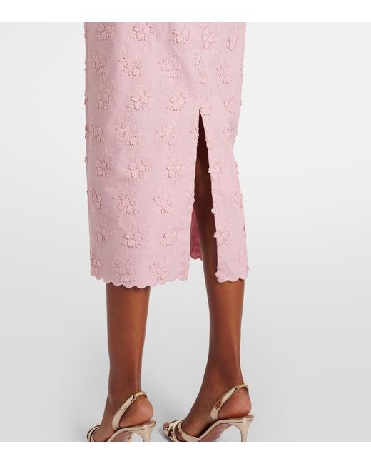 Vestido Midi De Lona Floral Bordado Erdem de color Pink