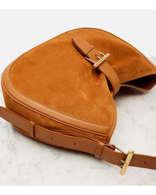 Alexander McQueen Brown T-Bar Medium Suede Shoulder Bag