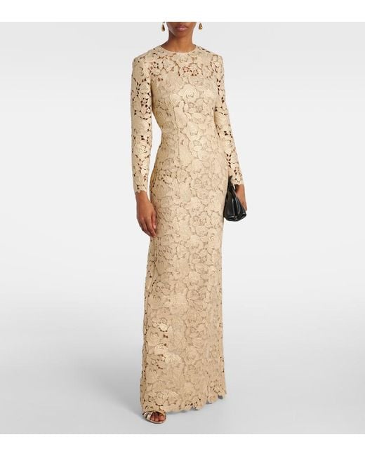 Robe Longue En Dentelle A Fleurs Oscar de la Renta en coloris Natural