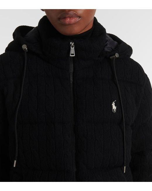 Polo Ralph Lauren Black Hooded Long-Sleeve Down-Fill Wool And Cashmere-Blend Jacket